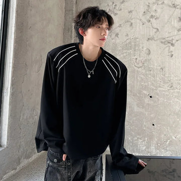 Round Collar Men's Fashion Top Pullover Long Sleeve Tees High Street Casual Male T-shirt Autumn Winter